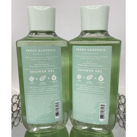 Set of 2 Bath & Body Works Fresh Gardenia Shower Gel Honeysuckle Aloe Shea 10 oz - Picture 2 of 3